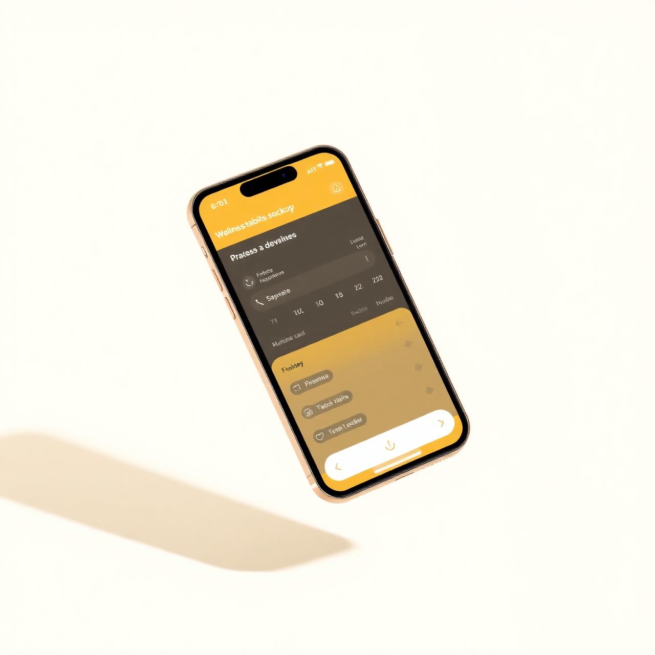 Mockup de la app EcoYogaCamp con seguimiento de hábitos.